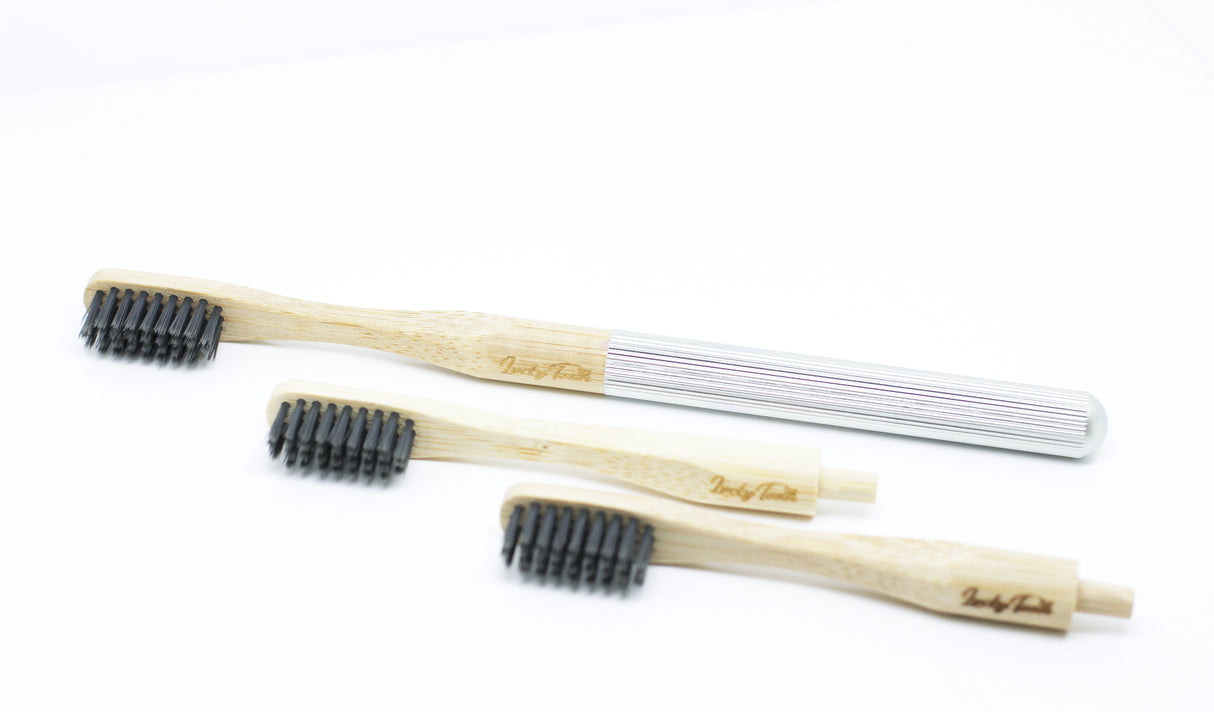 Replaceable Bamboo Toothbrush Aluminum Handle - Soft Charcoal Bristles