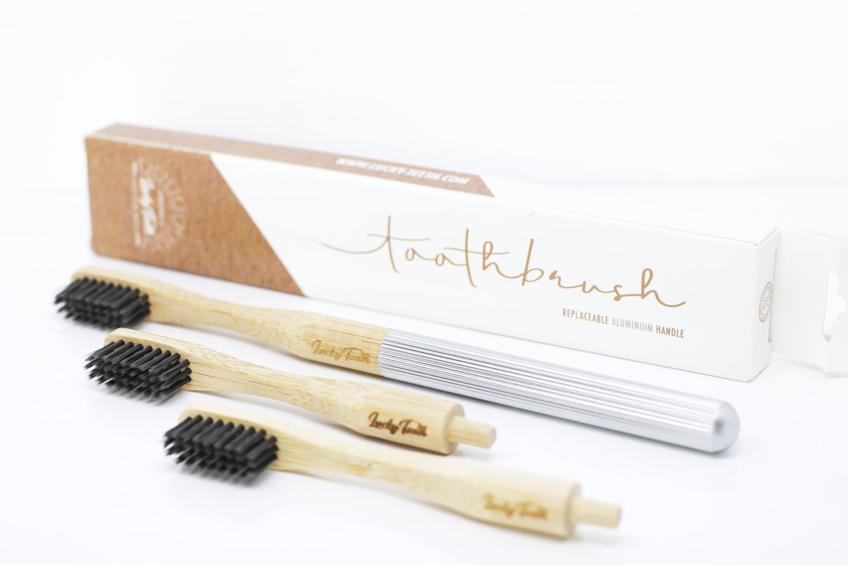 Replaceable Bamboo Toothbrush Aluminum Handle - Soft White Bristles