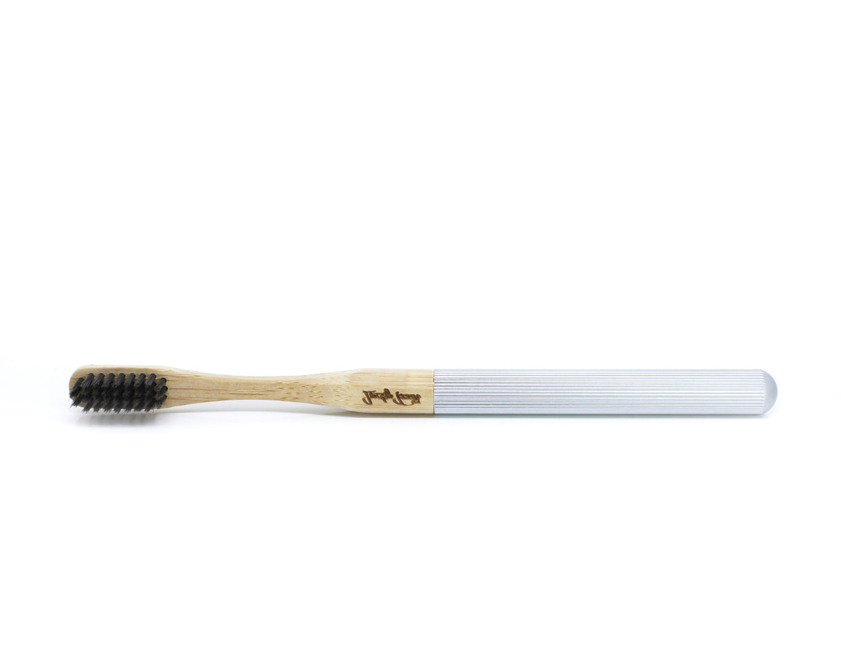 Replaceable Bamboo Toothbrush Aluminum Handle - Soft White Bristles