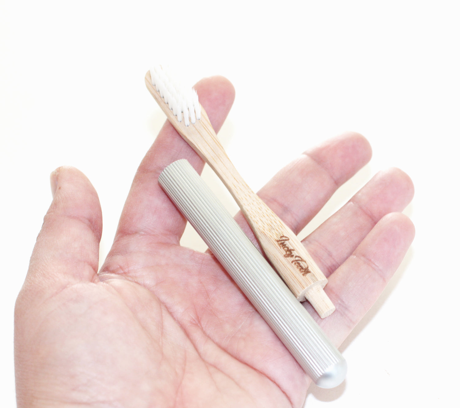 Replaceable Bamboo Toothbrush Aluminum Handle - Soft White Bristles ...