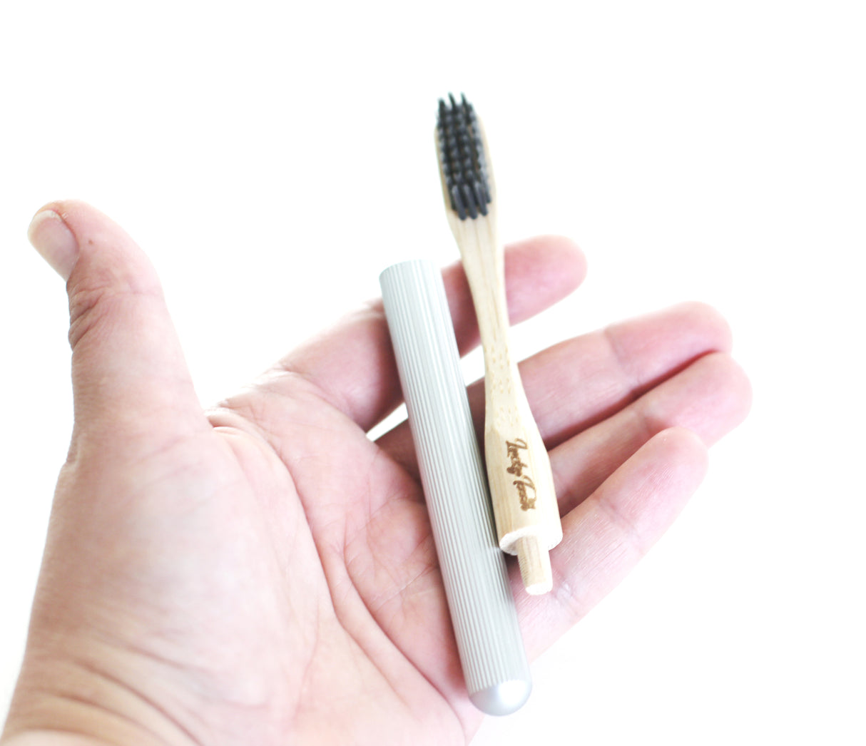 Replaceable Bamboo Toothbrush Aluminum Handle - Soft Charcoal Bristles